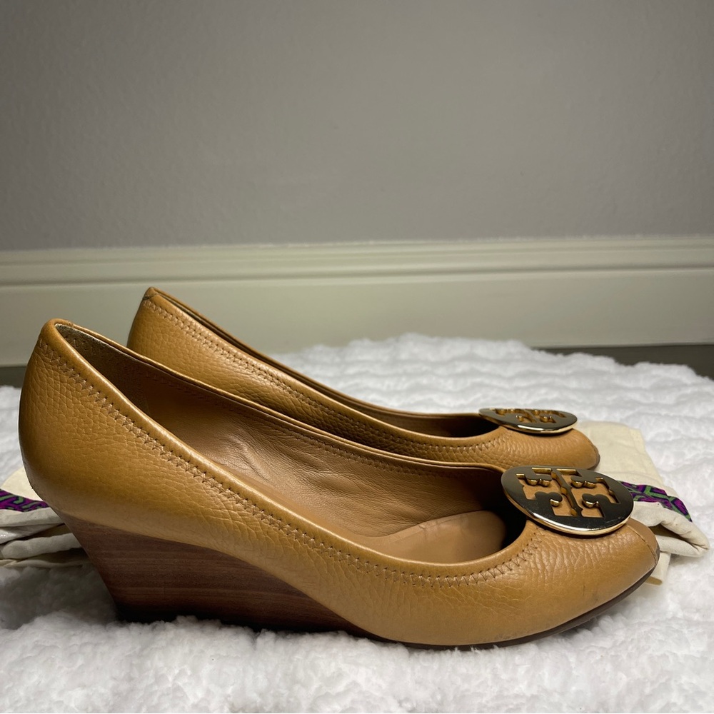 Tory Burch Camel Leather Wedges